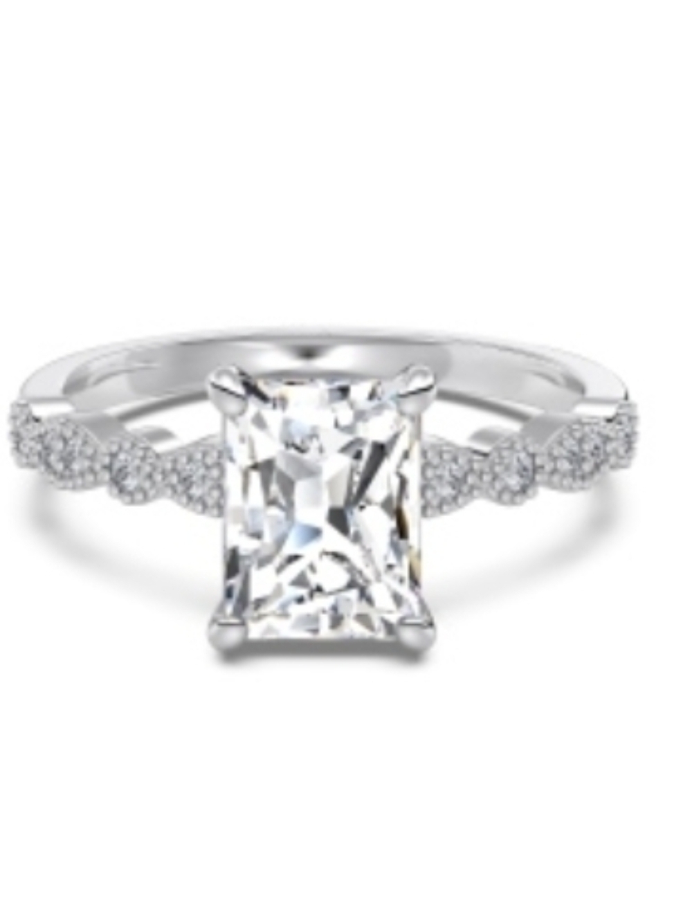 Classic Emerald-Cut Clear Stone Engagement Ring in Sterling Silver. New. Size 7.